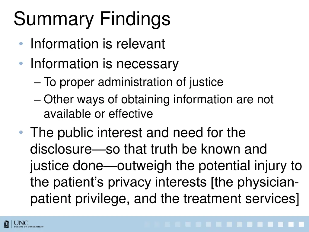 summary findings information is relevant