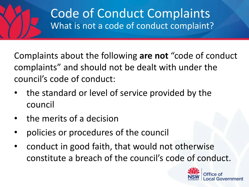 code of conduct complaints what is not a code