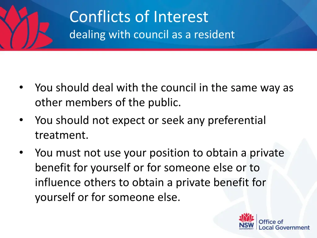 conflicts of interest dealing with council