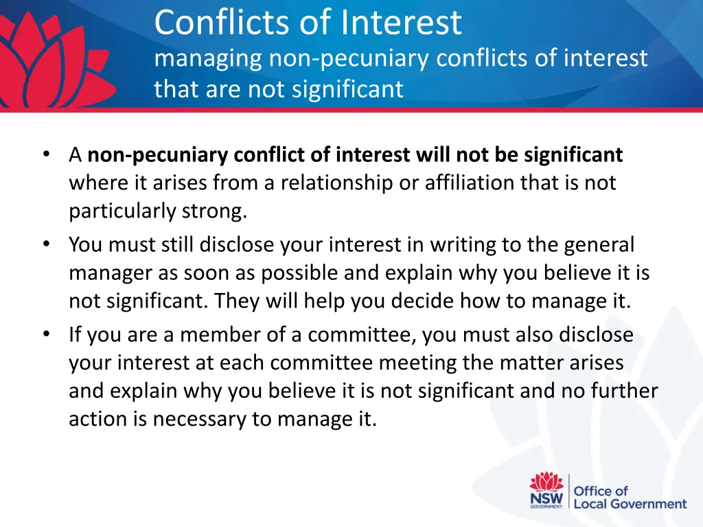 conflicts of interest managing non pecuniary