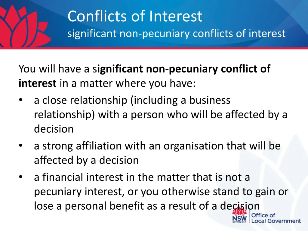 conflicts of interest significant non pecuniary