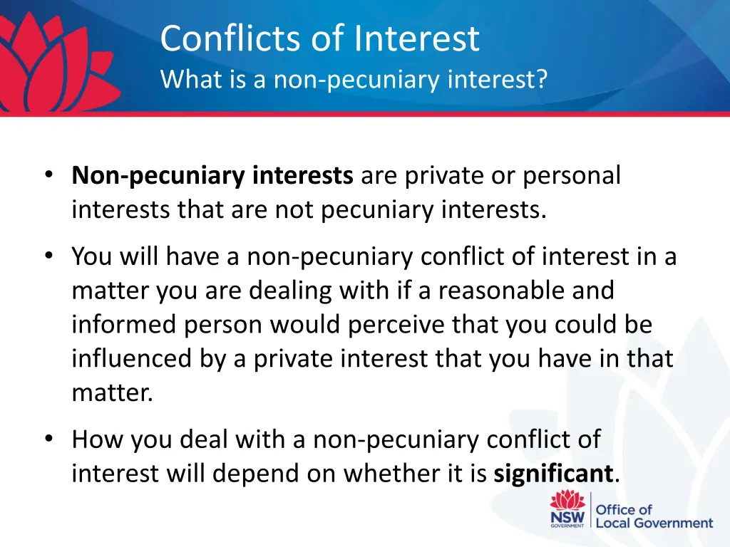 conflicts of interest what is a non pecuniary