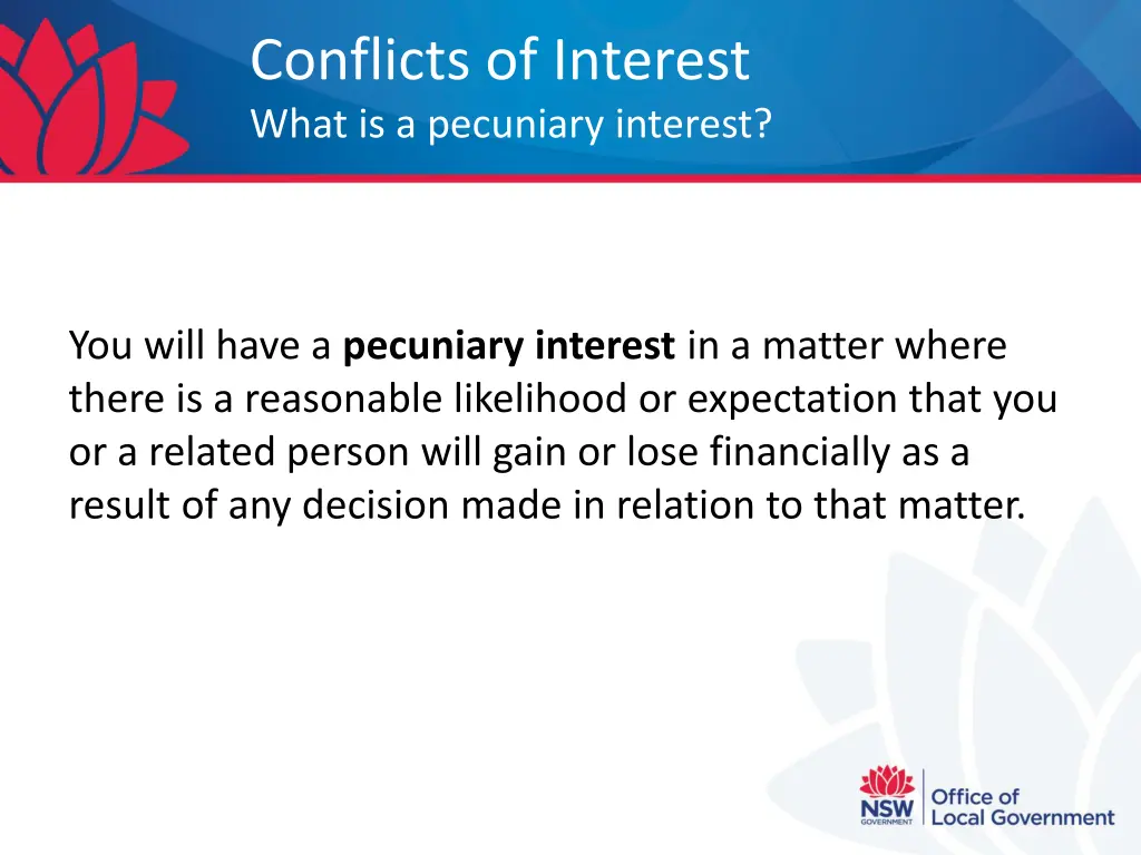 conflicts of interest what is a pecuniary interest