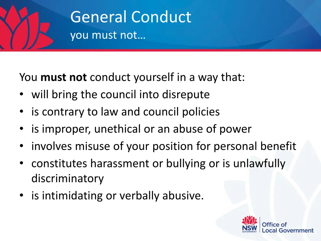 general conduct you must not