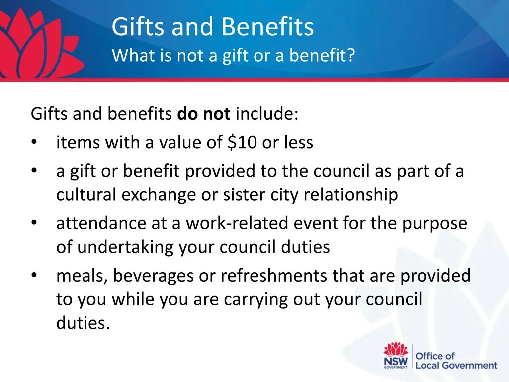 gifts and benefits what is not a gift or a benefit