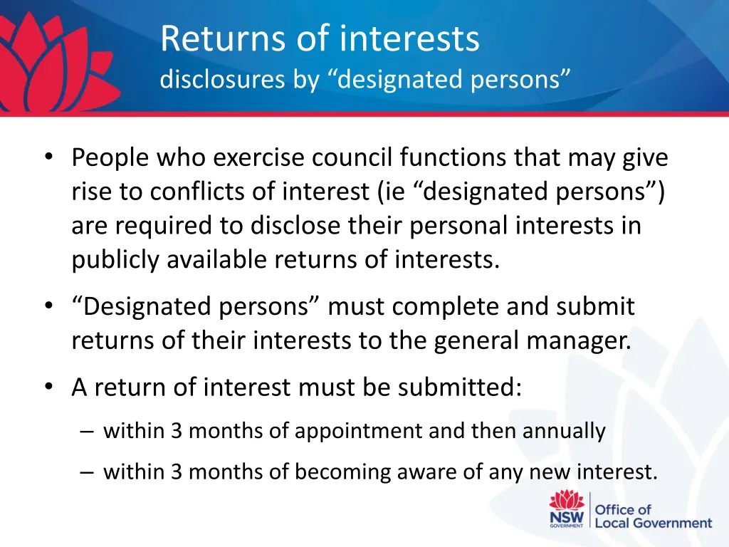 returns of interests disclosures by designated