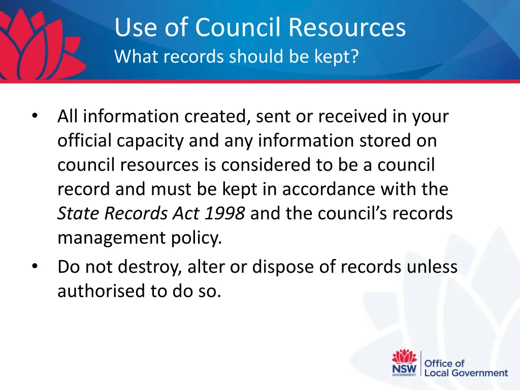 use of council resources what records should