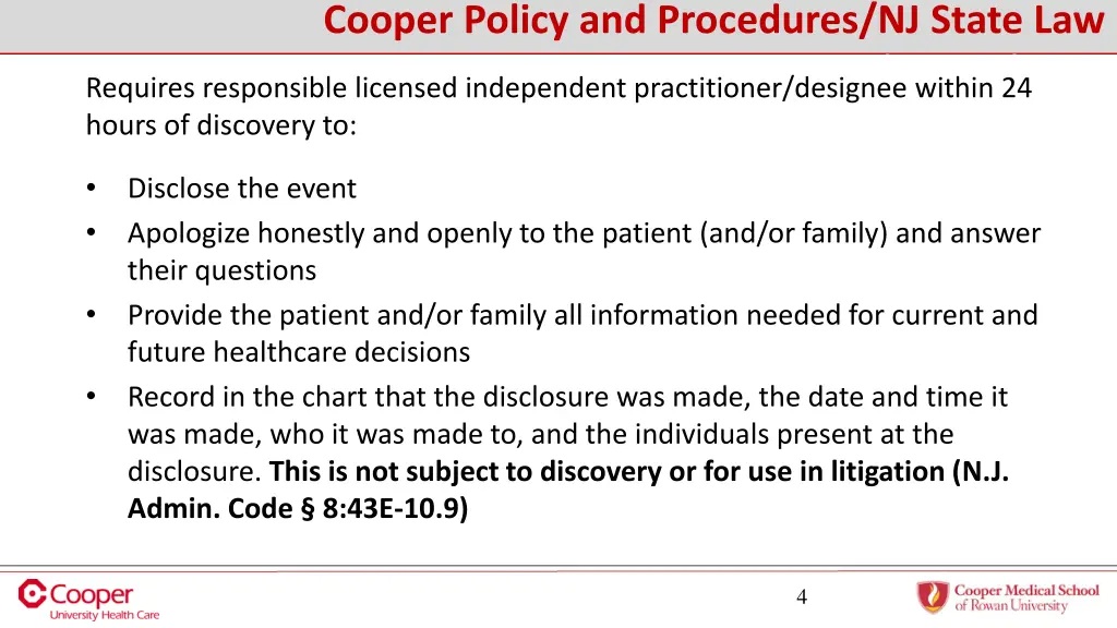 cooper policy and procedures nj state law