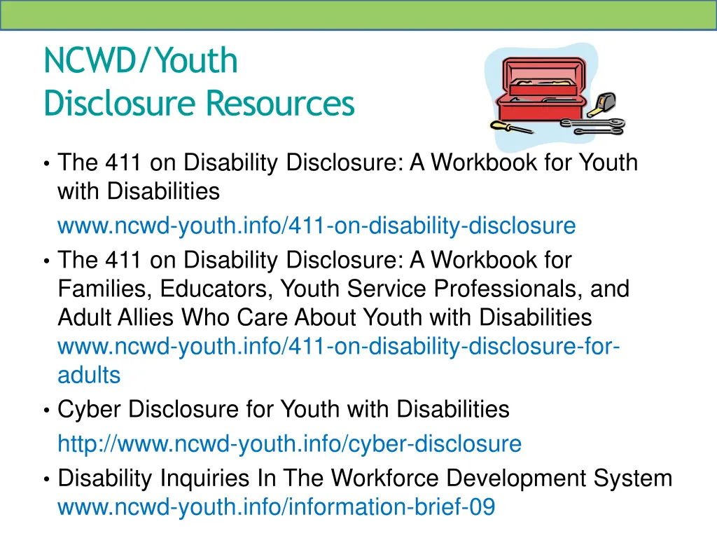 ncwd youth disclosure resources