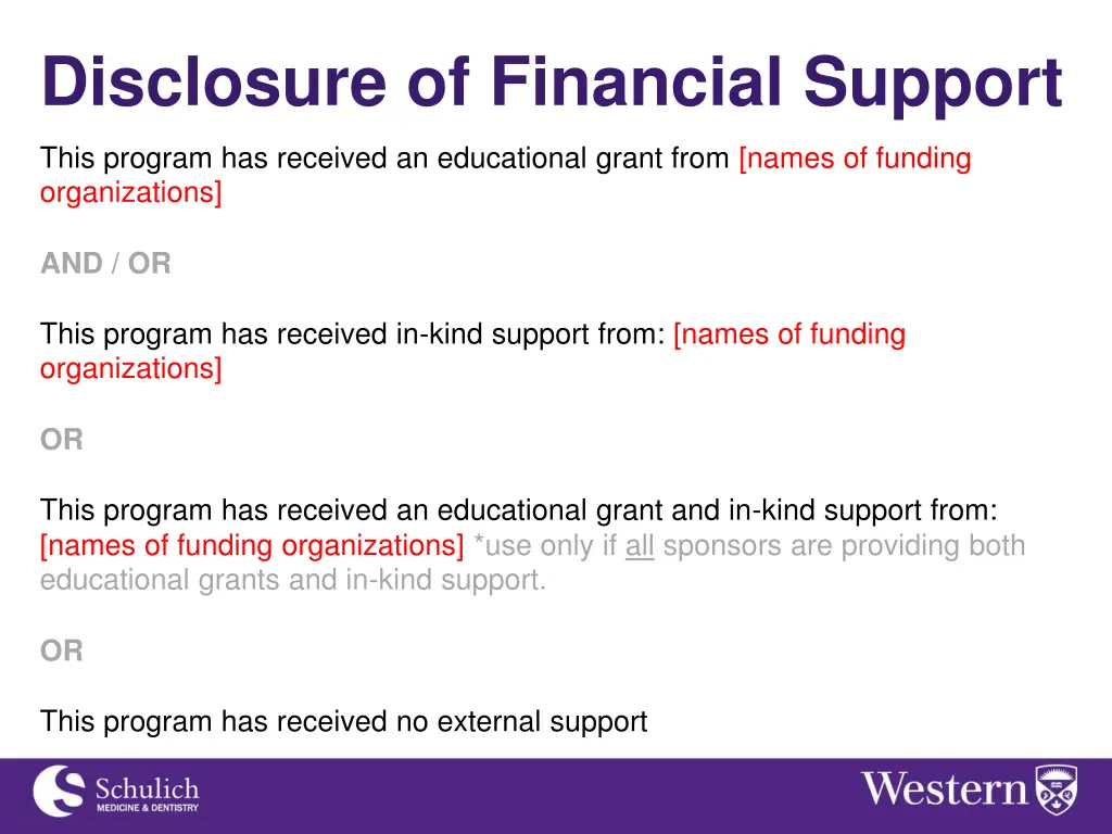 disclosure of financial support