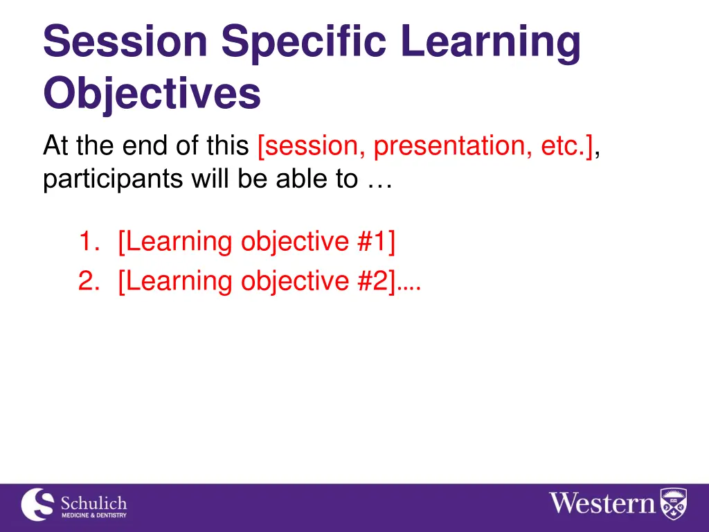 session specific learning objectives