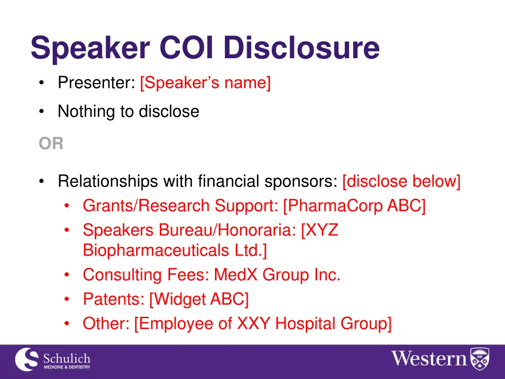 speaker coi disclosure presenter speaker s name