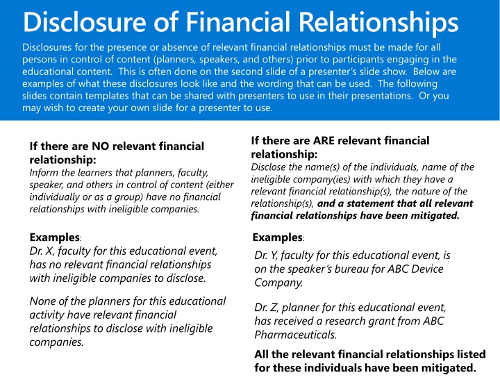 disclosure of financial relationships disclosures