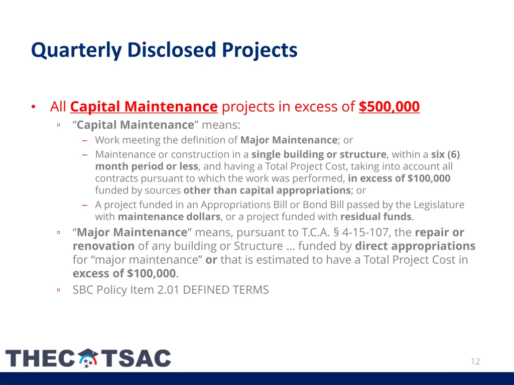 quarterly disclosed projects 2