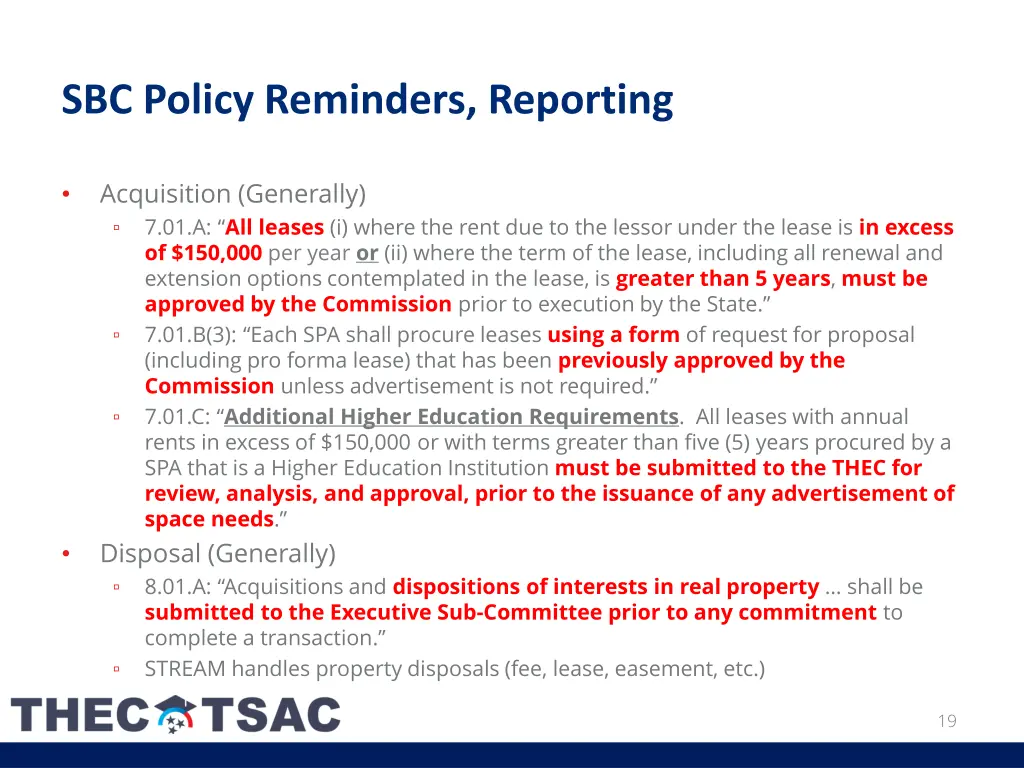 sbc policy reminders reporting 2