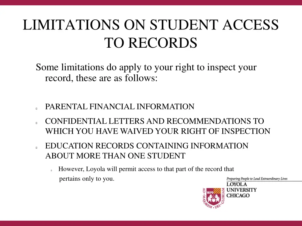 limitations on student access to records