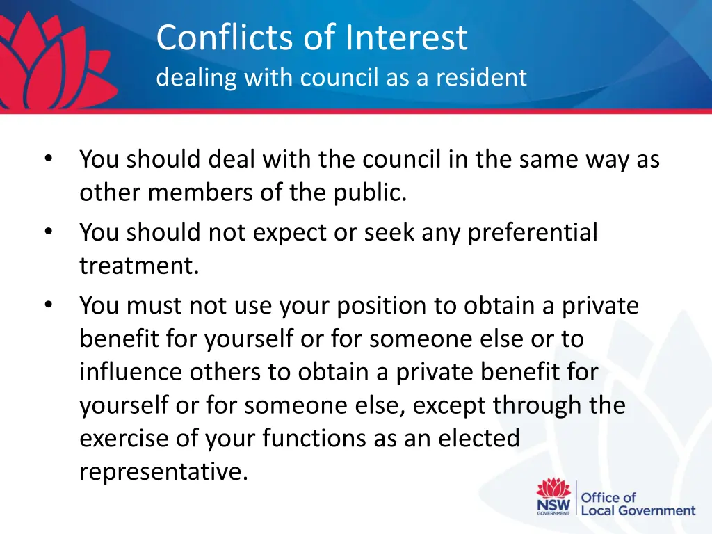 conflicts of interest dealing with council