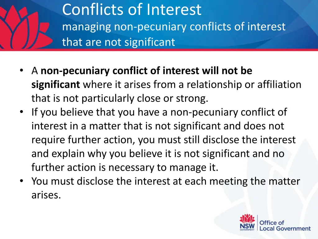 conflicts of interest managing non pecuniary