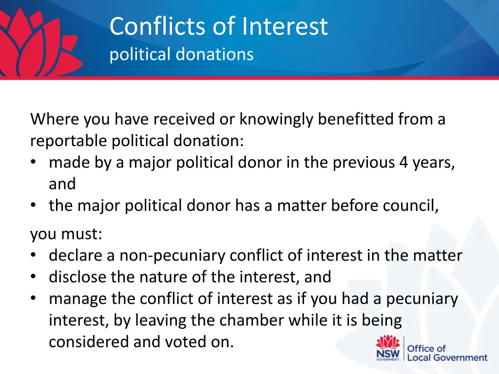 conflicts of interest political donations