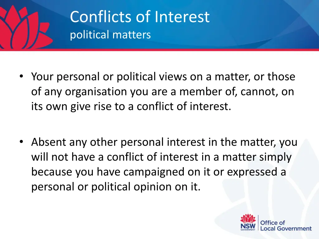 conflicts of interest political matters