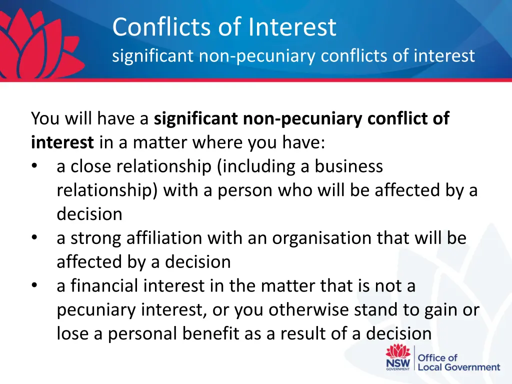 conflicts of interest significant non pecuniary