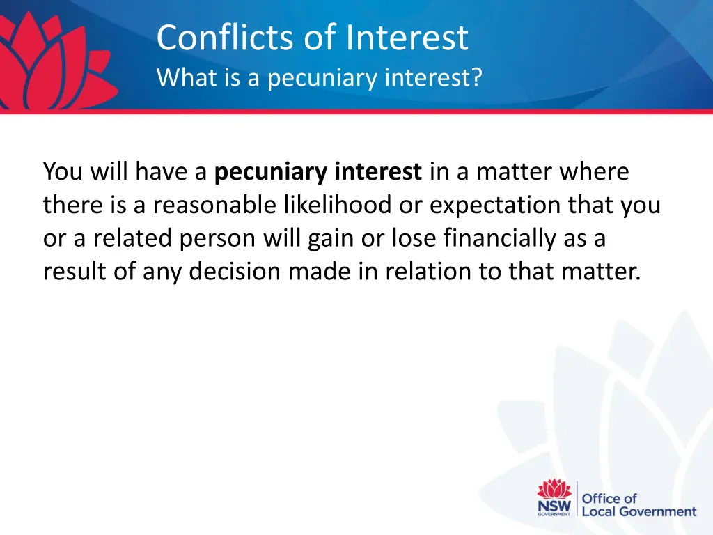 conflicts of interest what is a pecuniary interest