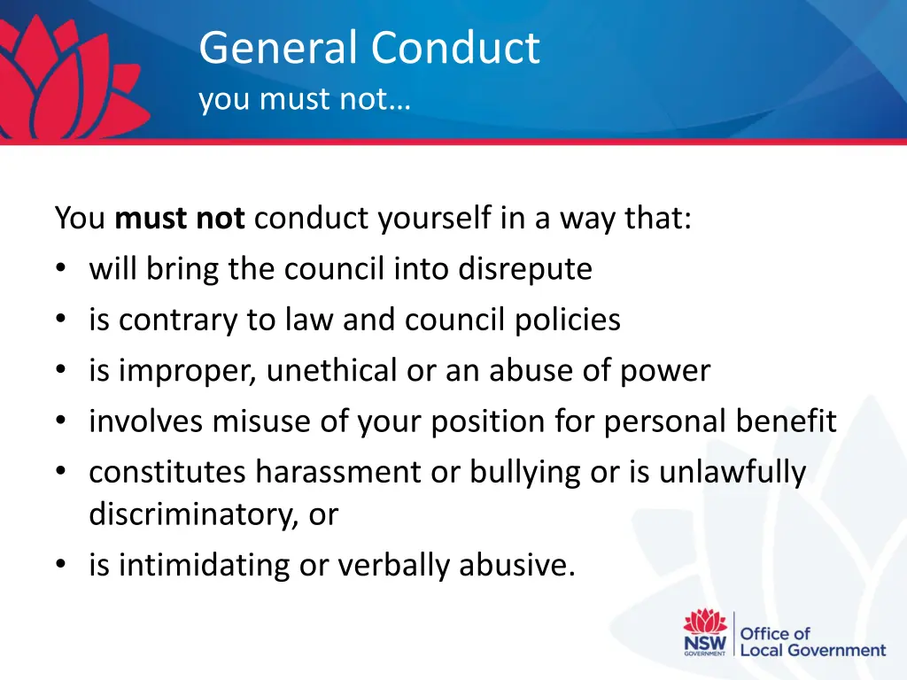 general conduct you must not