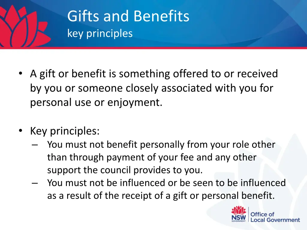 gifts and benefits key principles