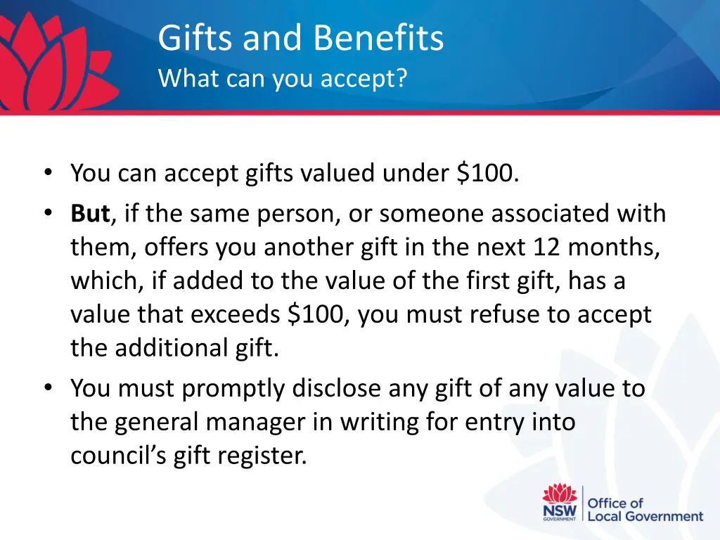 gifts and benefits what can you accept