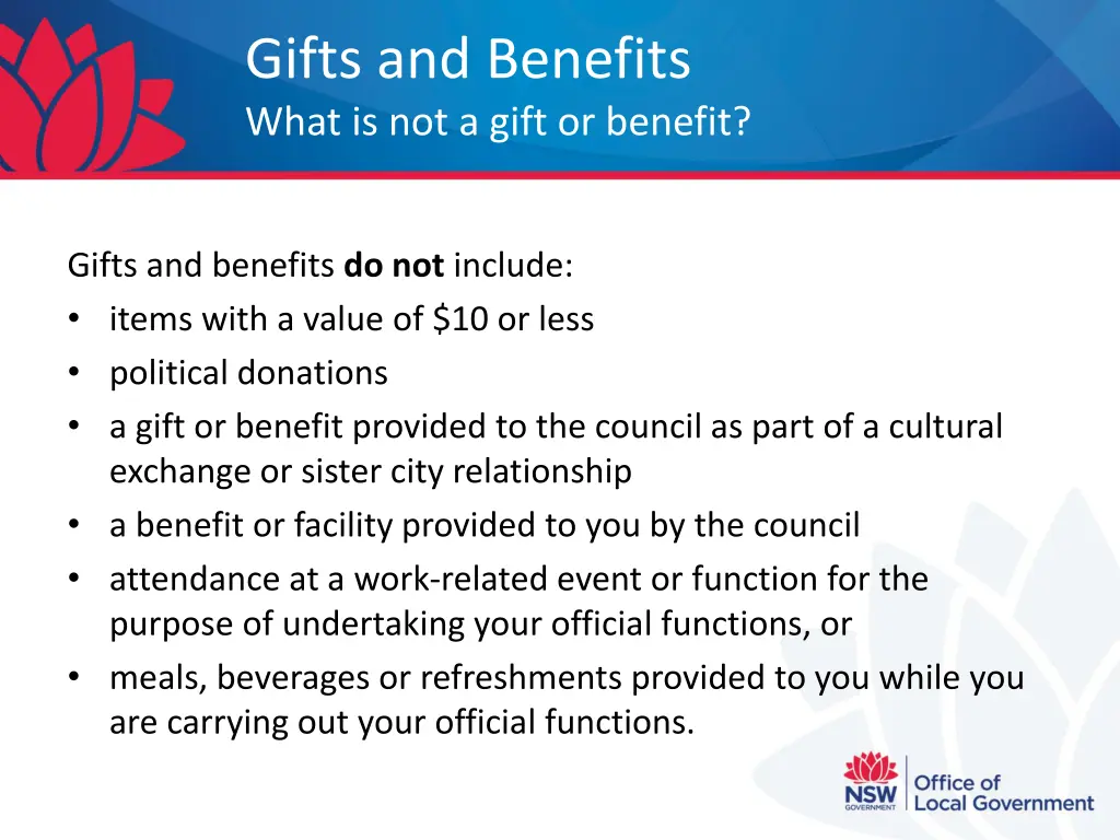 gifts and benefits what is not a gift or benefit