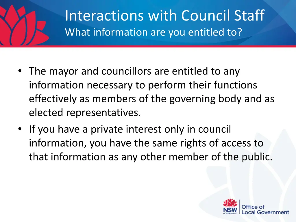 interactions with council staff what information