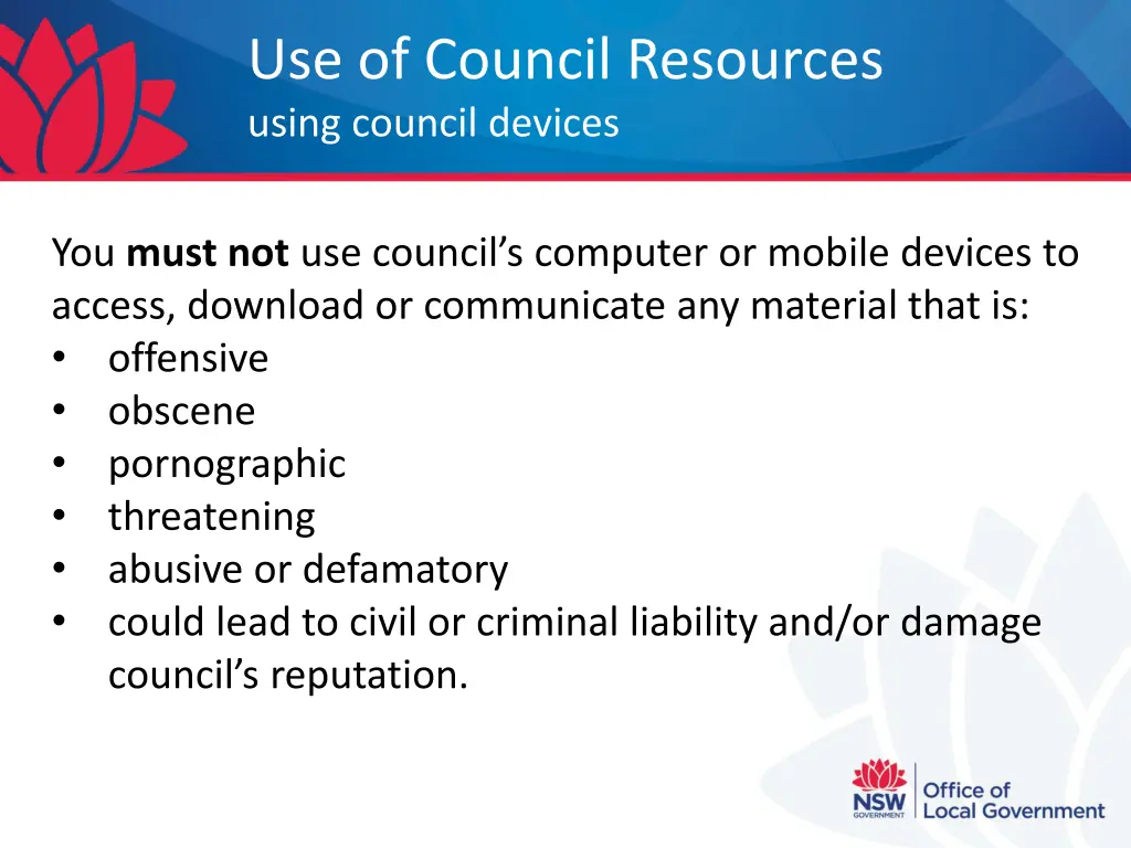 use of council resources using council devices