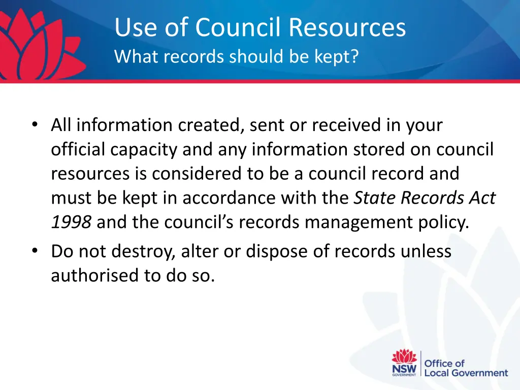 use of council resources what records should