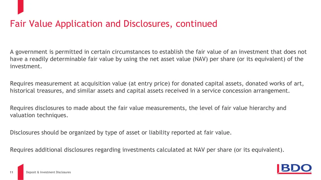 fair value application and disclosures continued