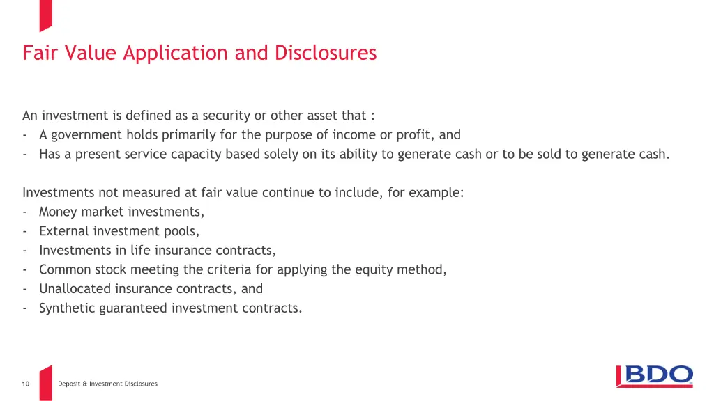 fair value application and disclosures