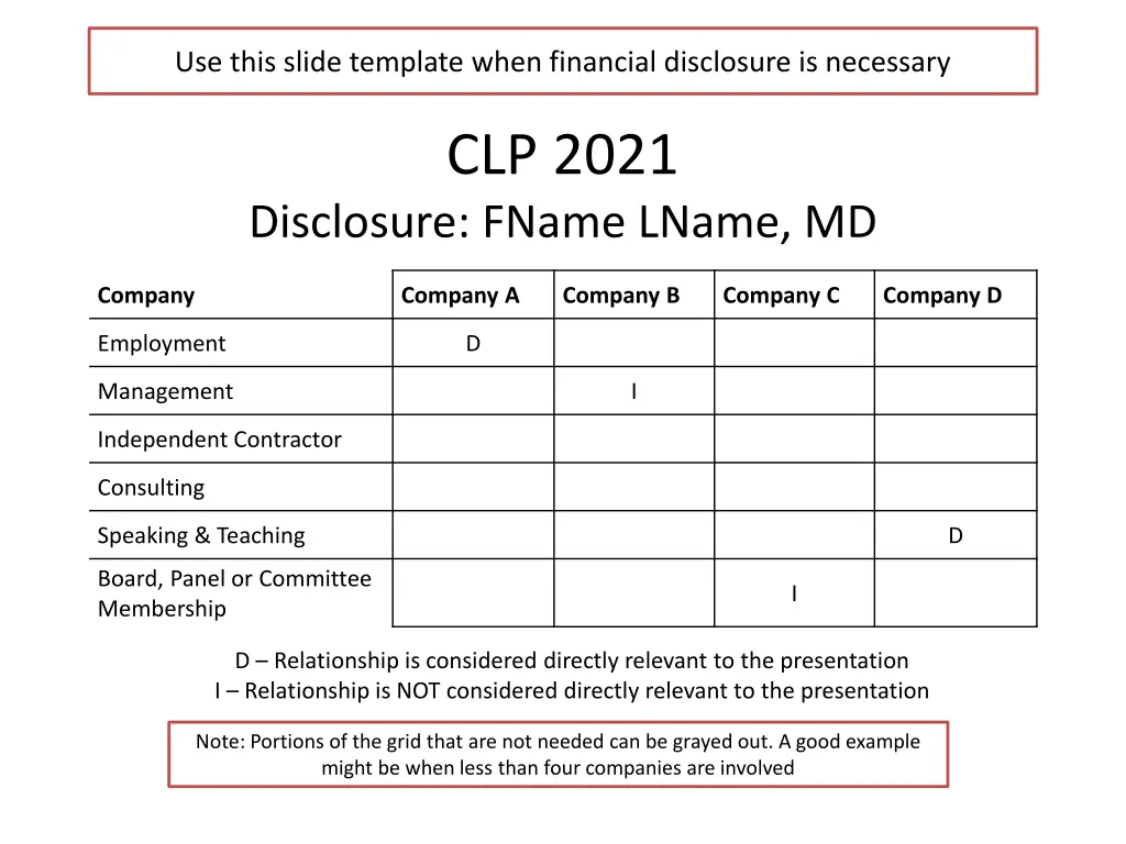 use this slide template when financial disclosure