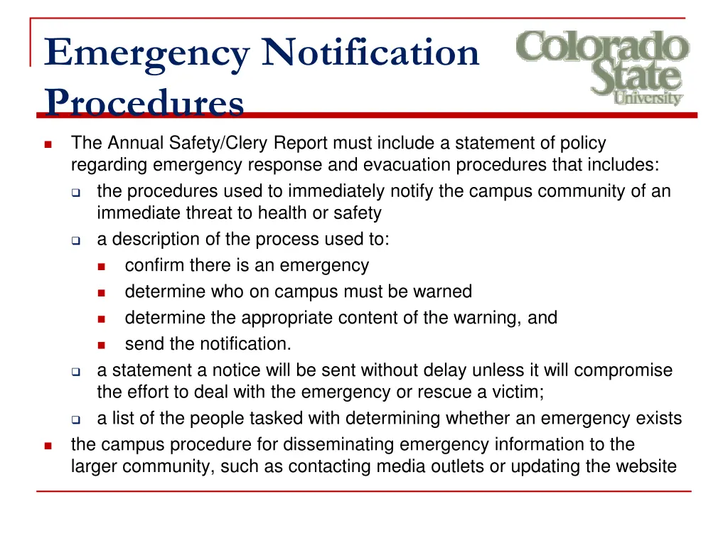 emergency notification procedures the annual