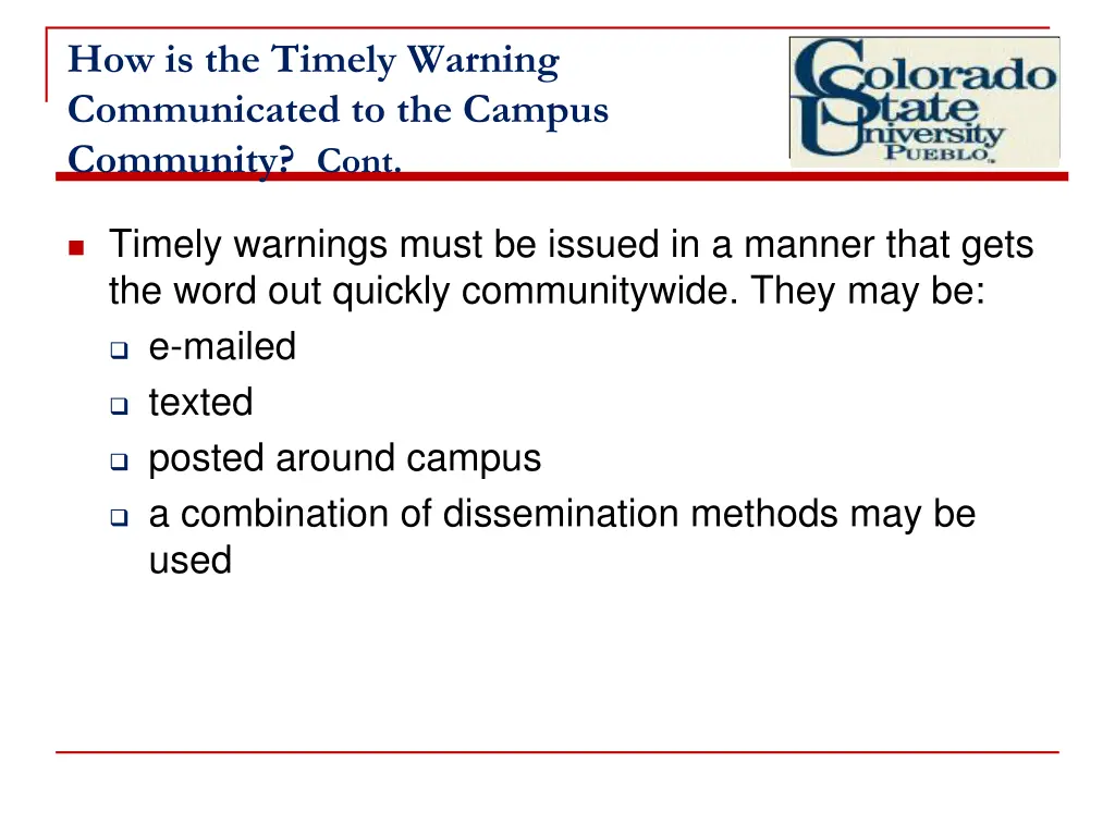 how is the timely warning communicated 1