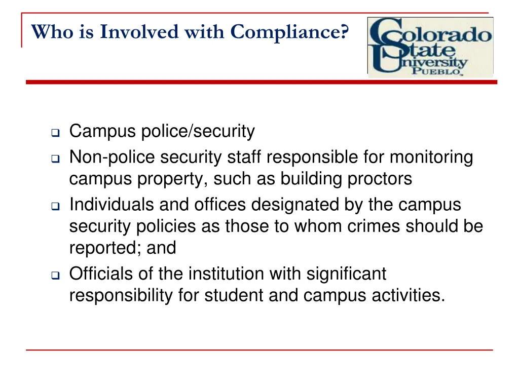 who is involved with compliance