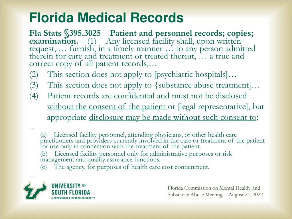 florida medical records fla stats 395 3025