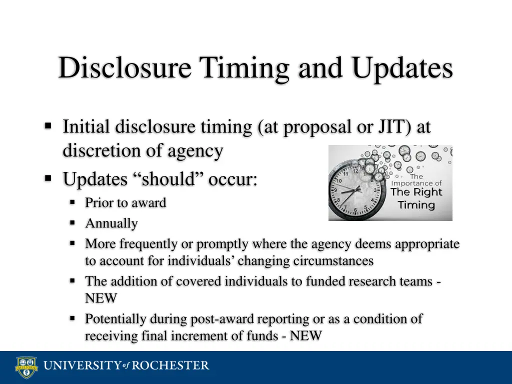 disclosure timing and updates