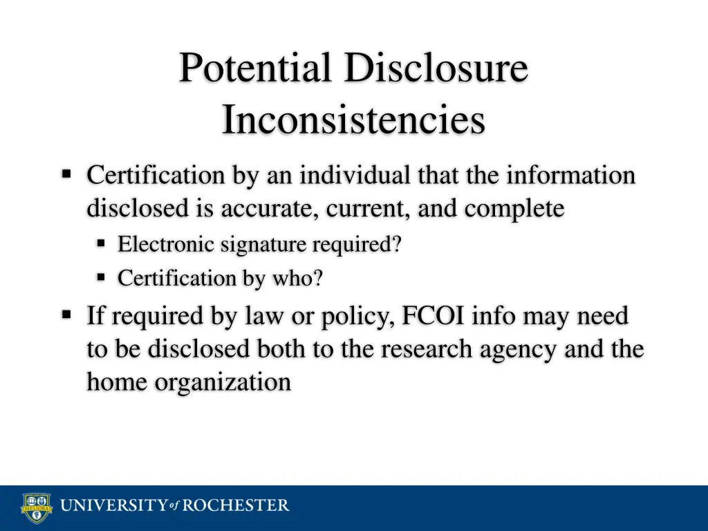 potential disclosure inconsistencies 1