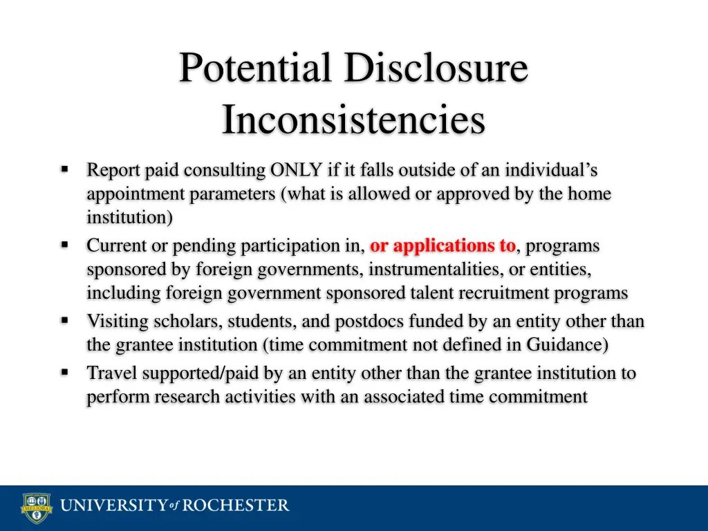 potential disclosure inconsistencies