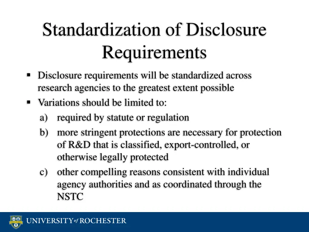 standardization of disclosure requirements