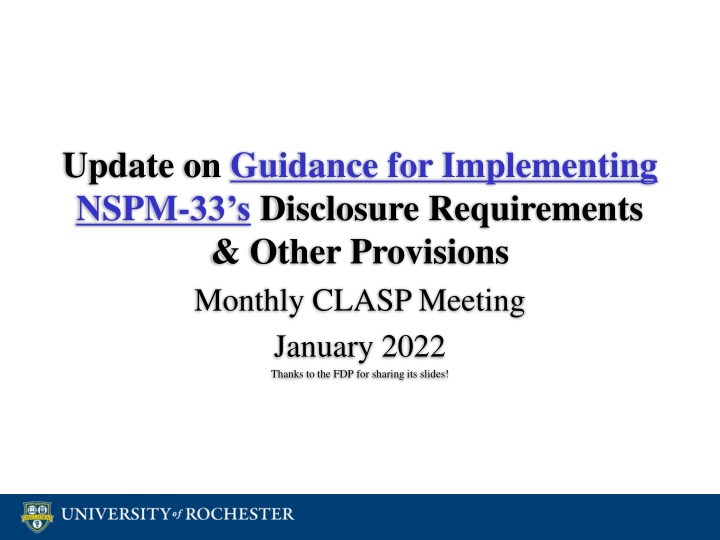 update on guidance for implementing nspm