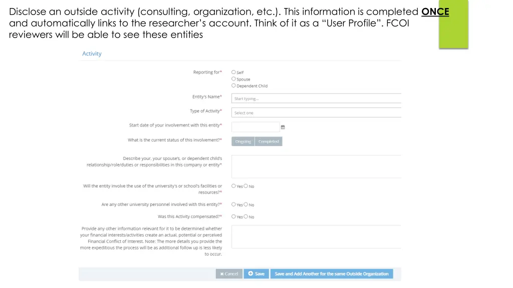 disclose an outside activity consulting