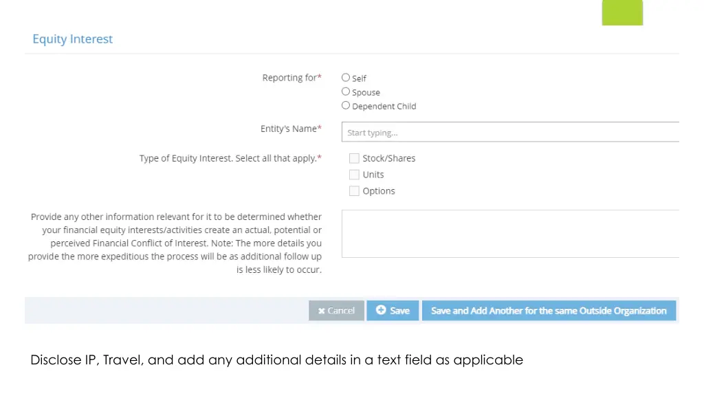 disclose ip travel and add any additional details