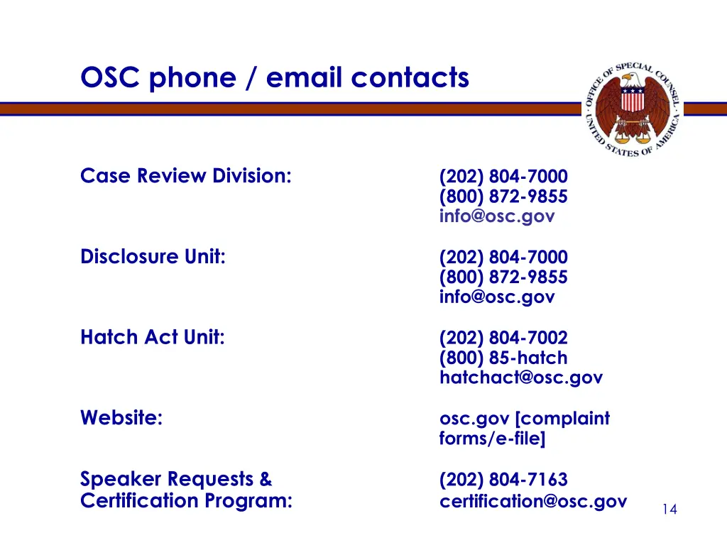 osc phone email contacts