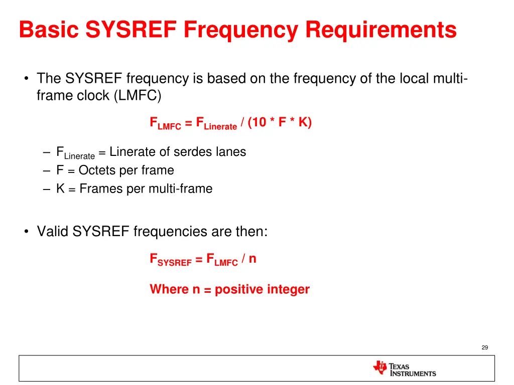 basic sysref frequency requirements