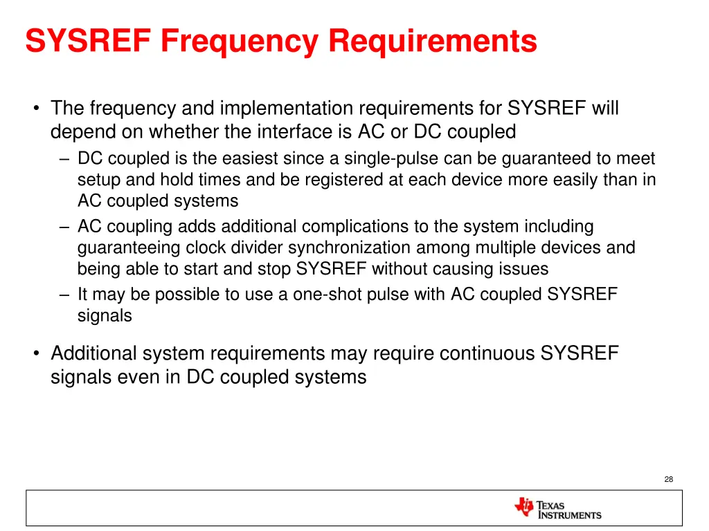 sysref frequency requirements